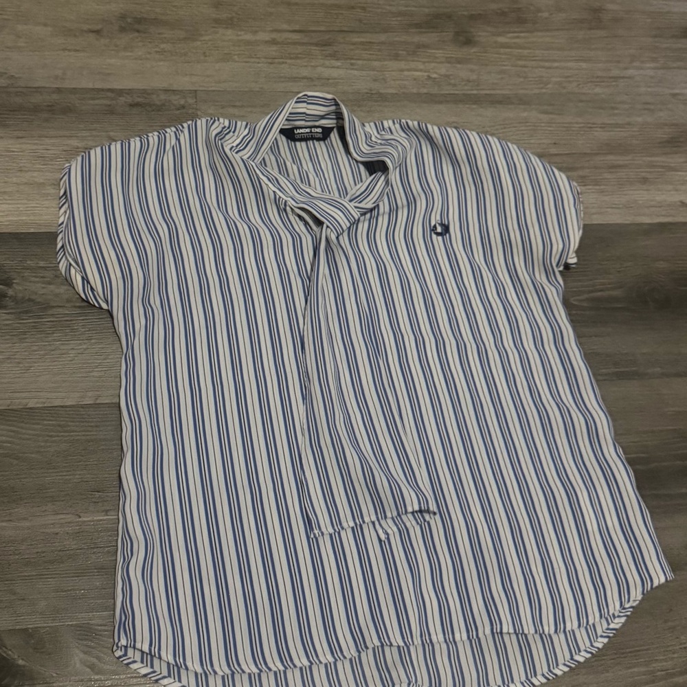 Lands' End Women's Blue Striped Blouse